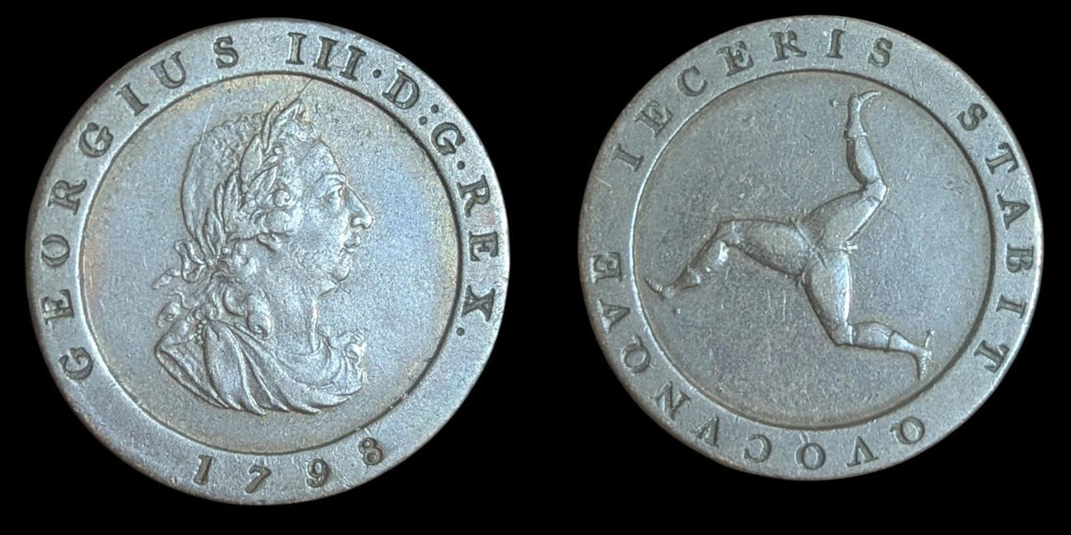 1798 George III Isle Of Man HalfPenny Colonial Small And Thick 10.6 Gr