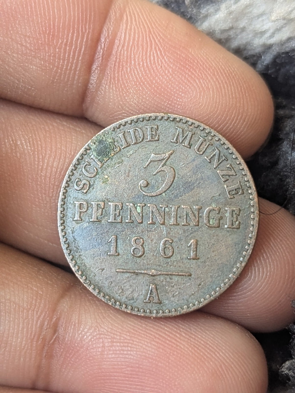 1861-A Prussia 3 Pfennig Germany Copper Coin Wilhelm I Berlin Mint First Year Is