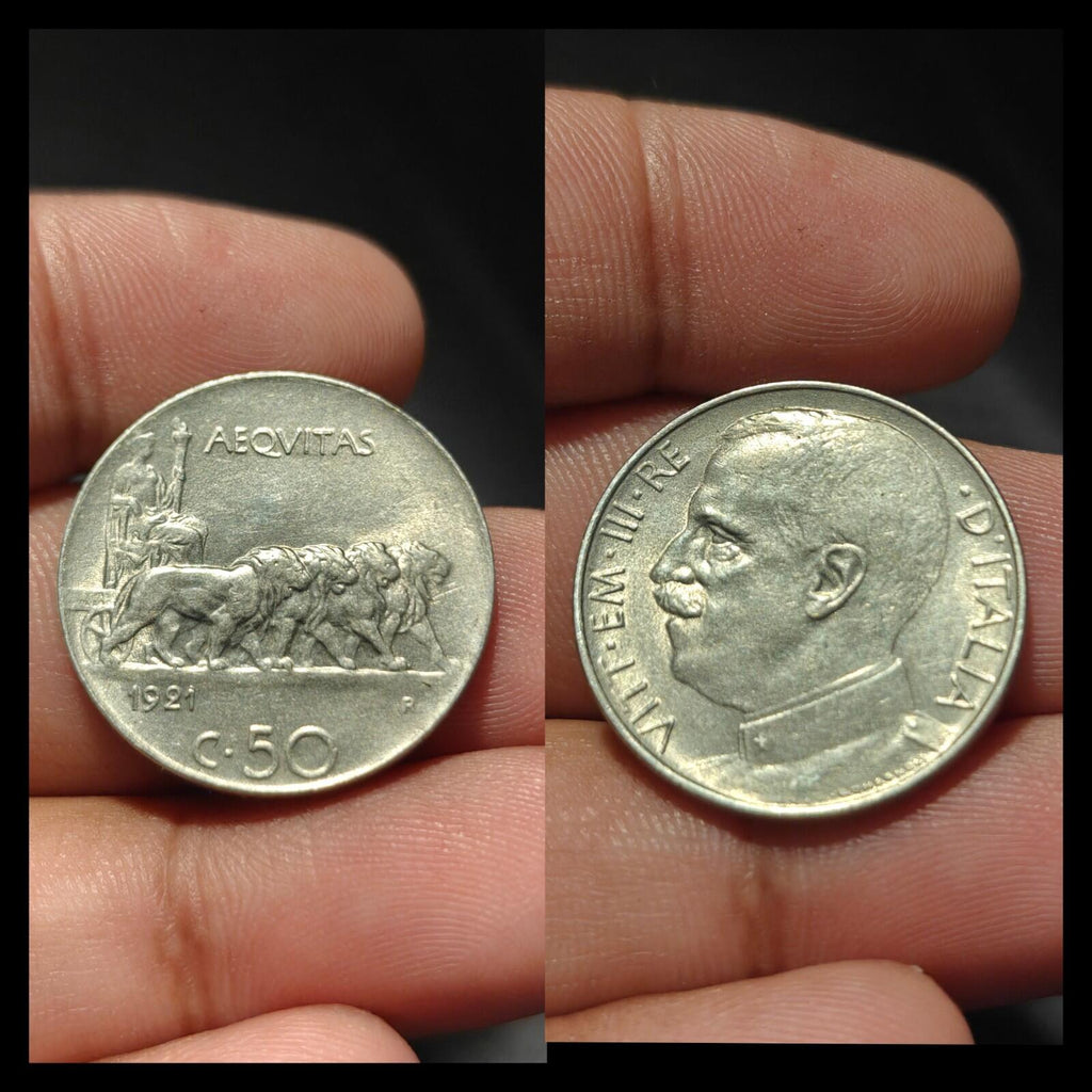 Italy 1921 50 Centesimi Lion animal Uncirculated