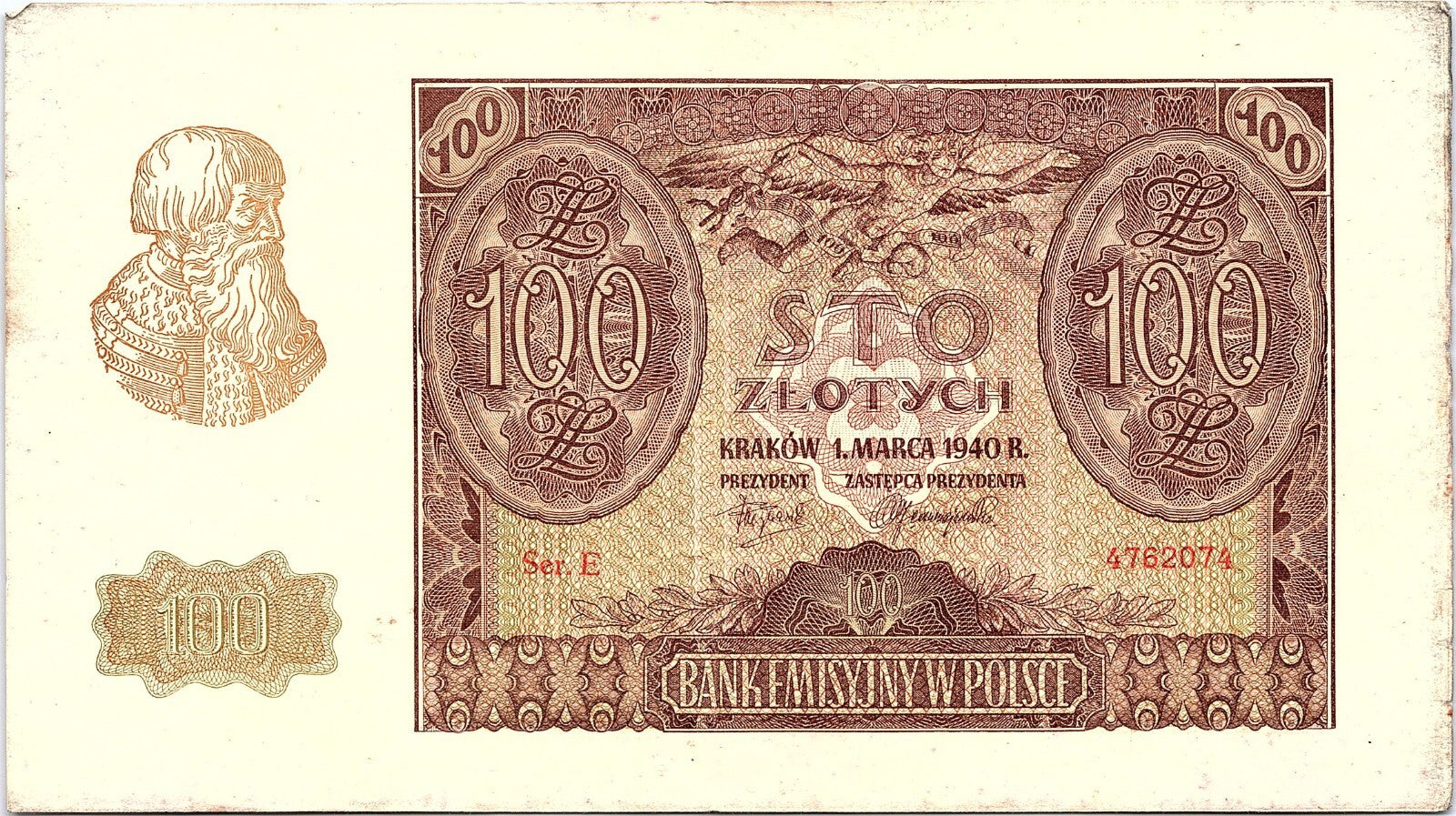 Poland 1940 100 Zlotych Banknote Circulated