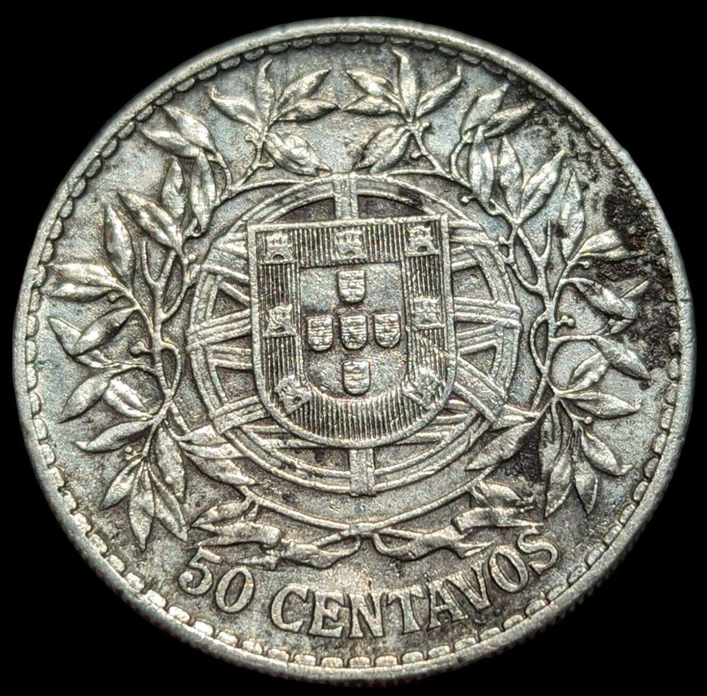 Portugal Liberty head REPUBLICA PORTUGUESA 50 Centimos 1913 rare silver coin