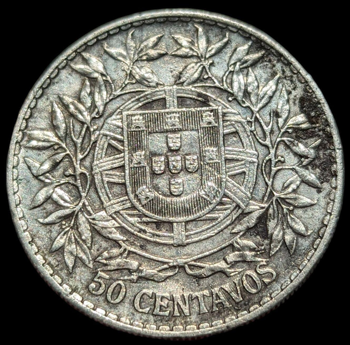 Portugal Liberty head REPUBLICA PORTUGUESA 50 Centimos 1913 rare silver coin