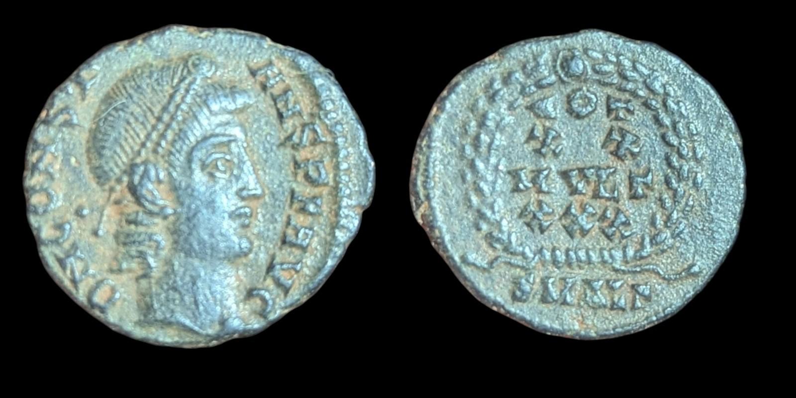 Ancient Roman Empire Coin CONSTANTIUS II Wreath VOT XX MVLT XXX