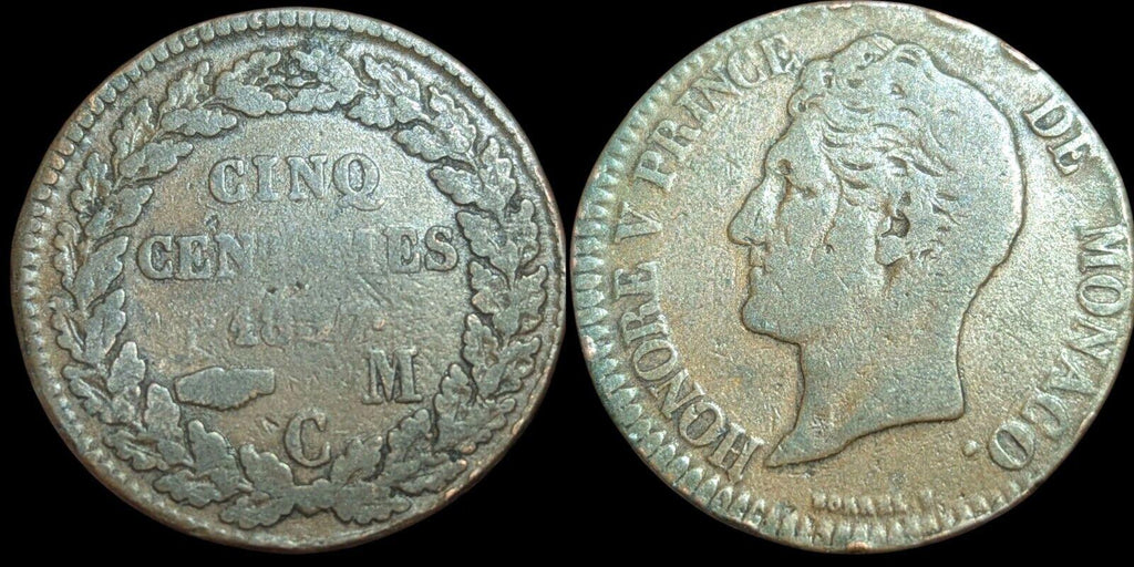 5 Centimes 1837 Monaco Honore V . Kupfer