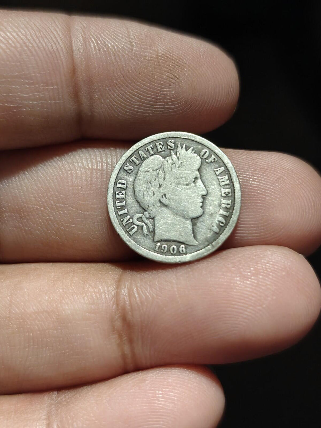 1906年巴伯十美分硬币 90%银币 磨损品相较好