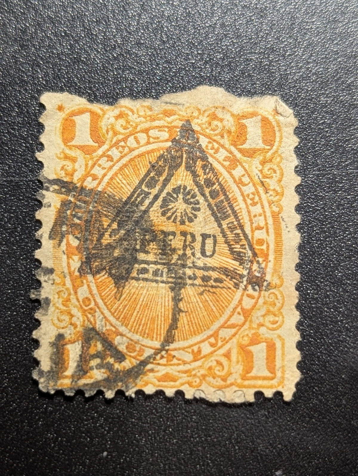 PERU, STAMP CLASSIC  SOBRECARGA TRIANGULO, MATASELLOS MUDO POSTAGE Used