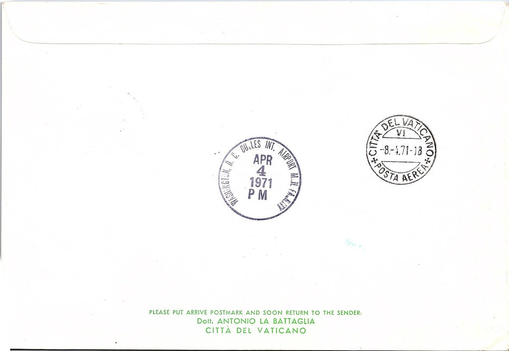 VATICAN CITY 1971 TWA 25th ANNIVERSARY FLIGHT COVER ROME TO WASHINGTON