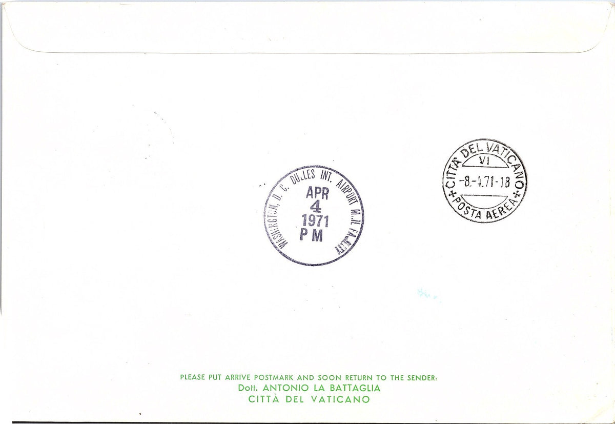 VATICAN CITY 1971 TWA 25th ANNIVERSARY FLIGHT COVER ROME TO WASHINGTON