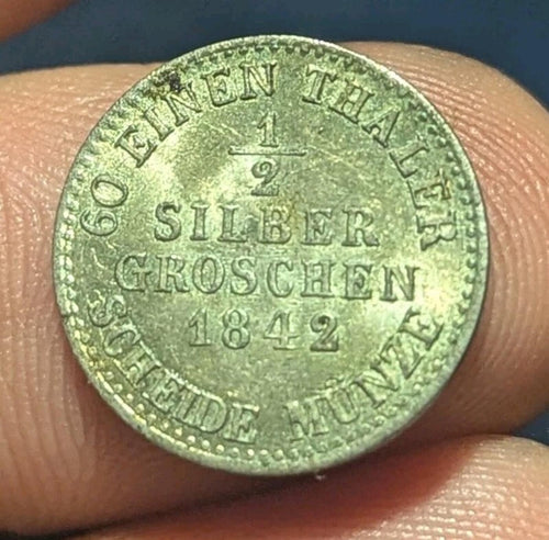 1842 Hesse-Cassel 1 Groschen (KM-601) .0156 ASW Silver! [Wilhelm II] Kassel Mint