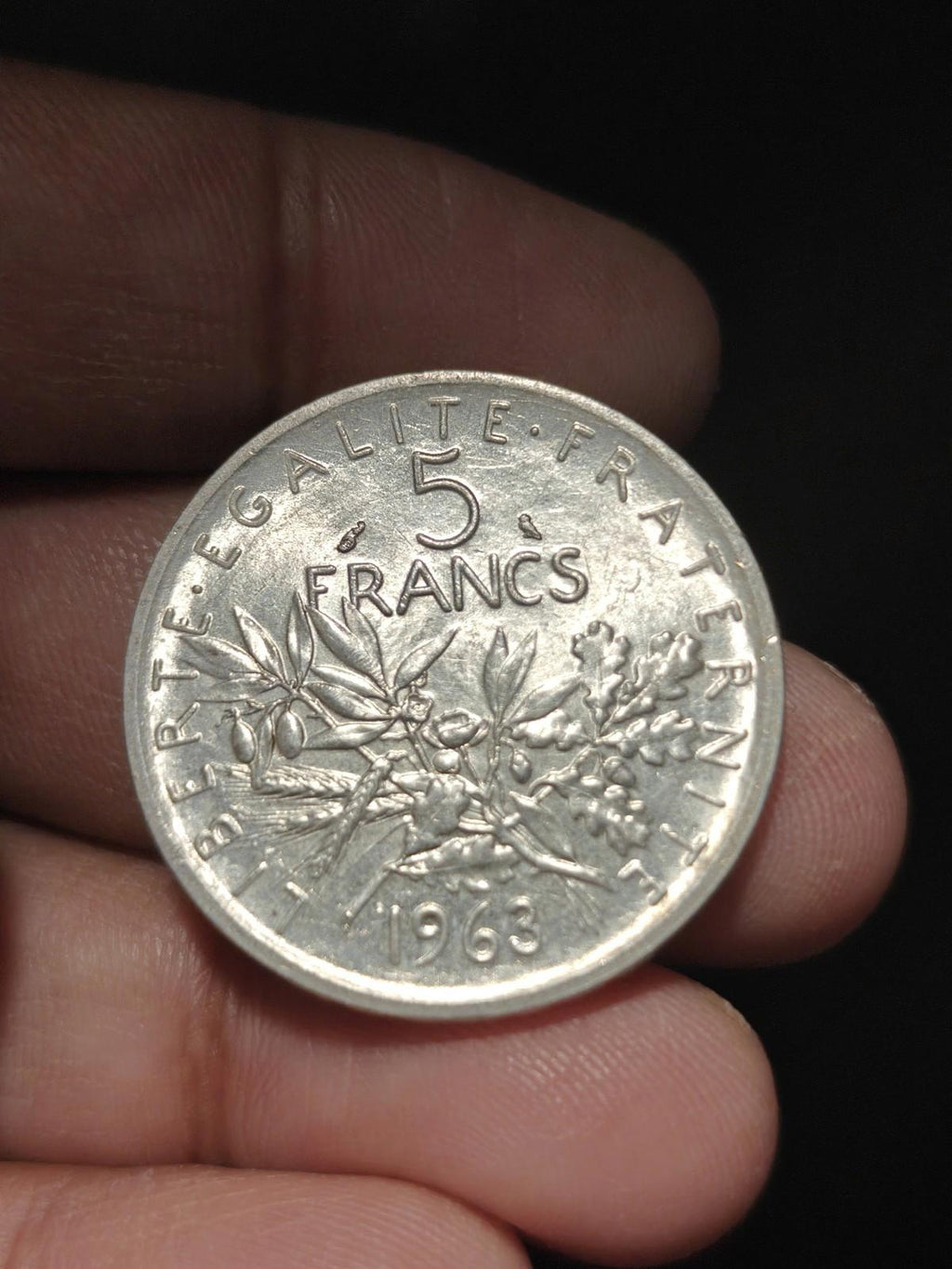 1963 FRANCE Grande Pièce de 5 Francs en Argent avec la Semeuse #5