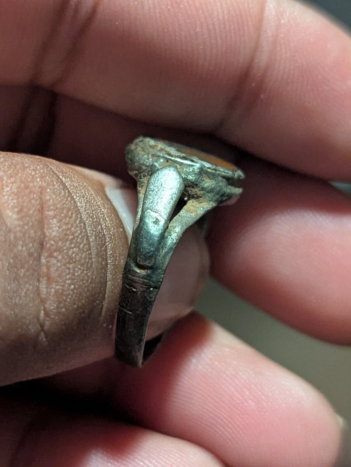 Vintage Blood Stone Ring Sterling Silver Intaglio Roman Size Unknown