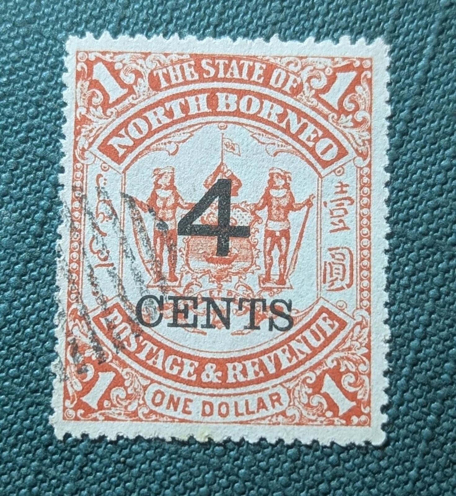 North Borneo $1 stamps dated 1894 overprinted with 4 CENTS in 1899.