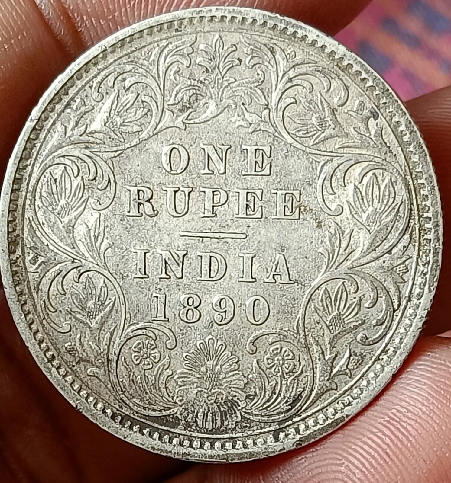 #F7#Victoria-British India Silver Rupee-1890-Calcutta Mint Nice grade