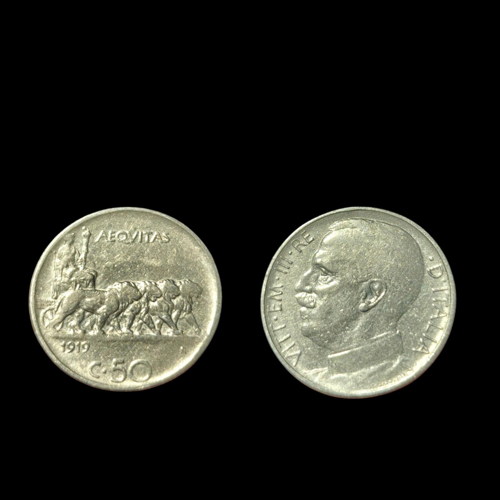 Italy 1919 50 Centesimi Lion animal Uncirculated