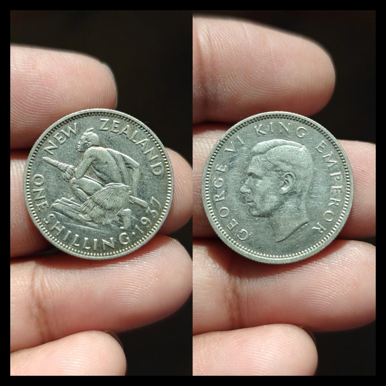 1937 New Zealand NZ One Shilling Silver Coin First Year Issue