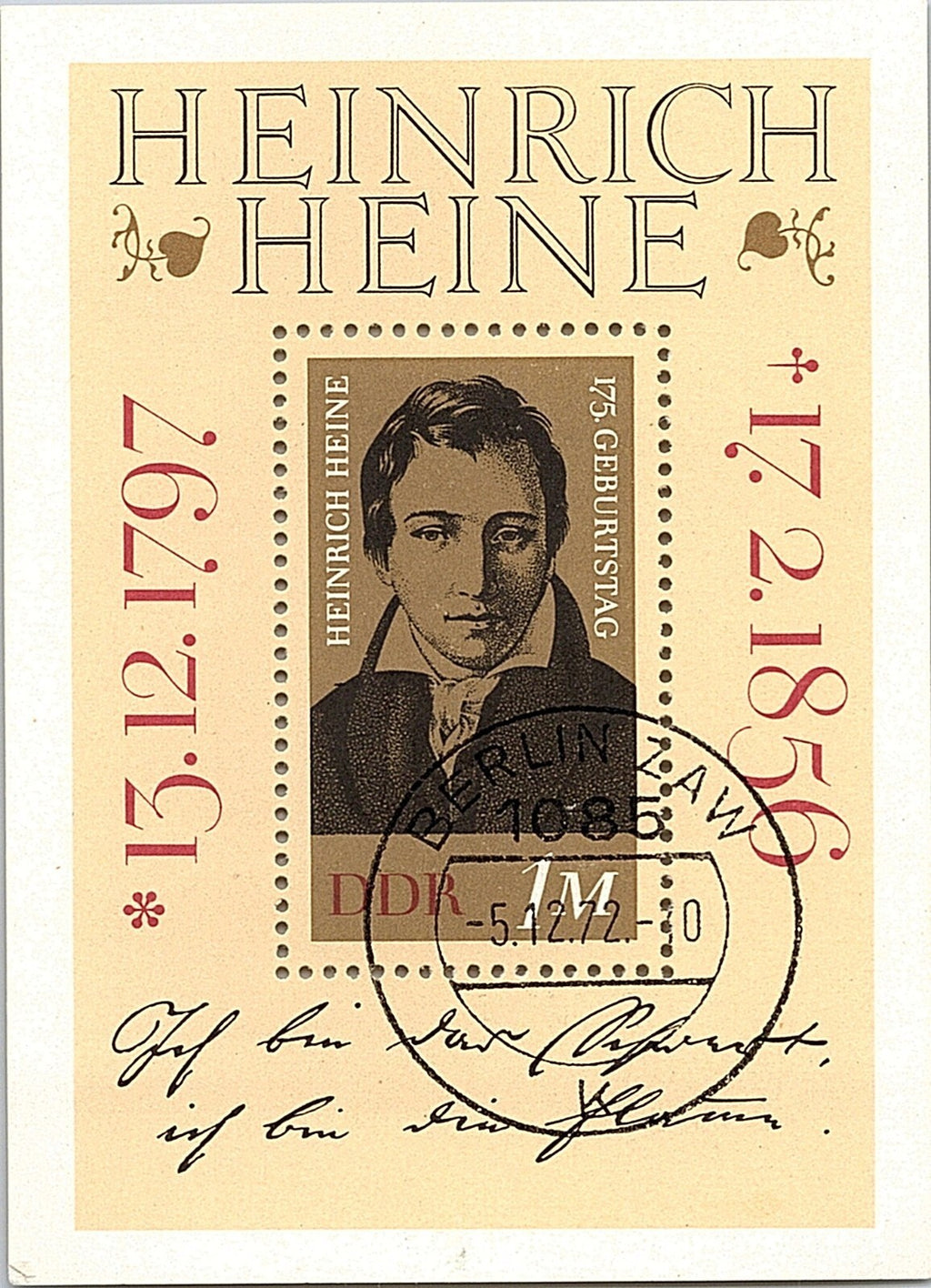 Germany-GDR 1423,MNH.Michel 1814 Bl.37. Heirich Heine,1797-1856,poet.