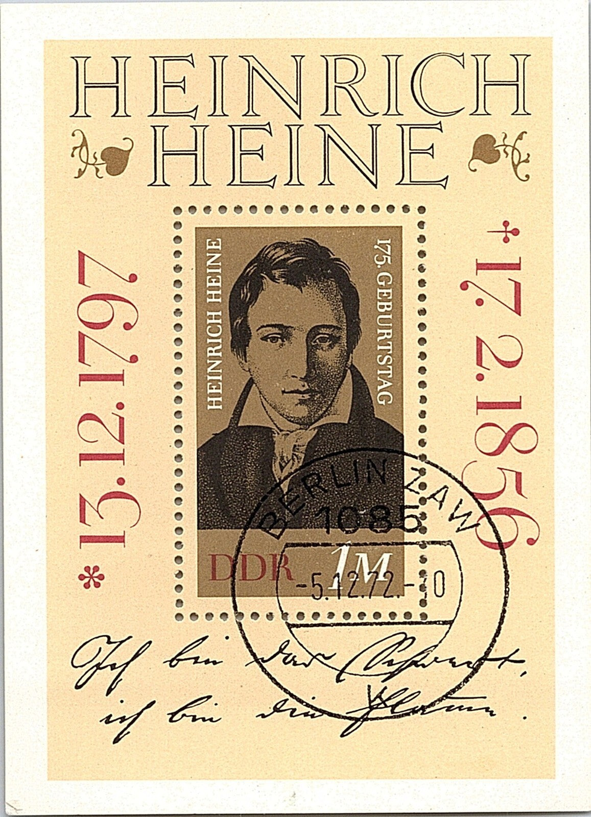Germany-GDR 1423,MNH.Michel 1814 Bl.37. Heirich Heine,1797-1856,poet.