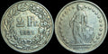 1921 SUISSE HELVETIA Symbolise la nation suisse Pièce de 2 francs en argent