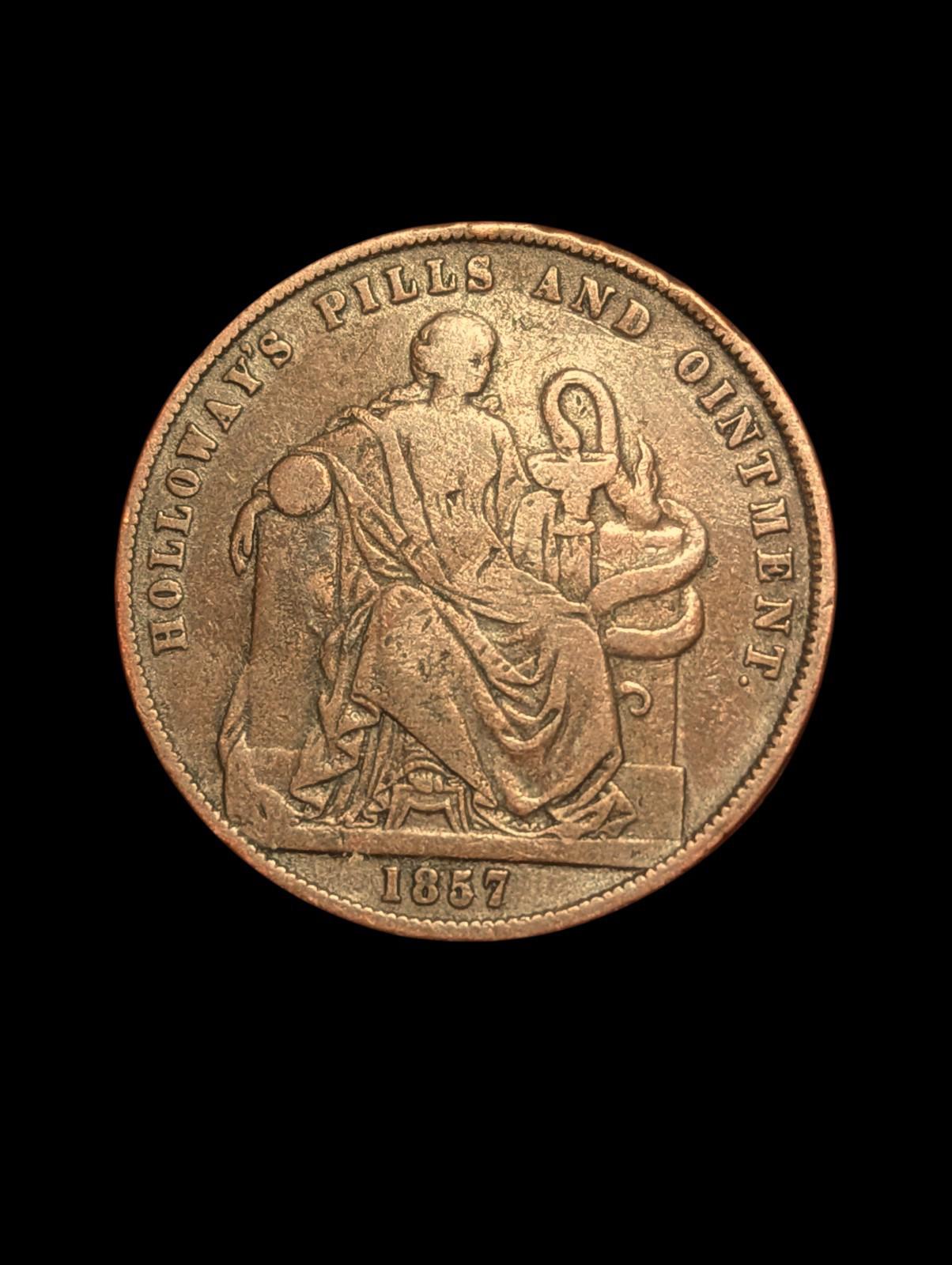 Jeton commercial Australie Professeur Holloway Pilules et Pommade Penny 1857 1/2d Londres