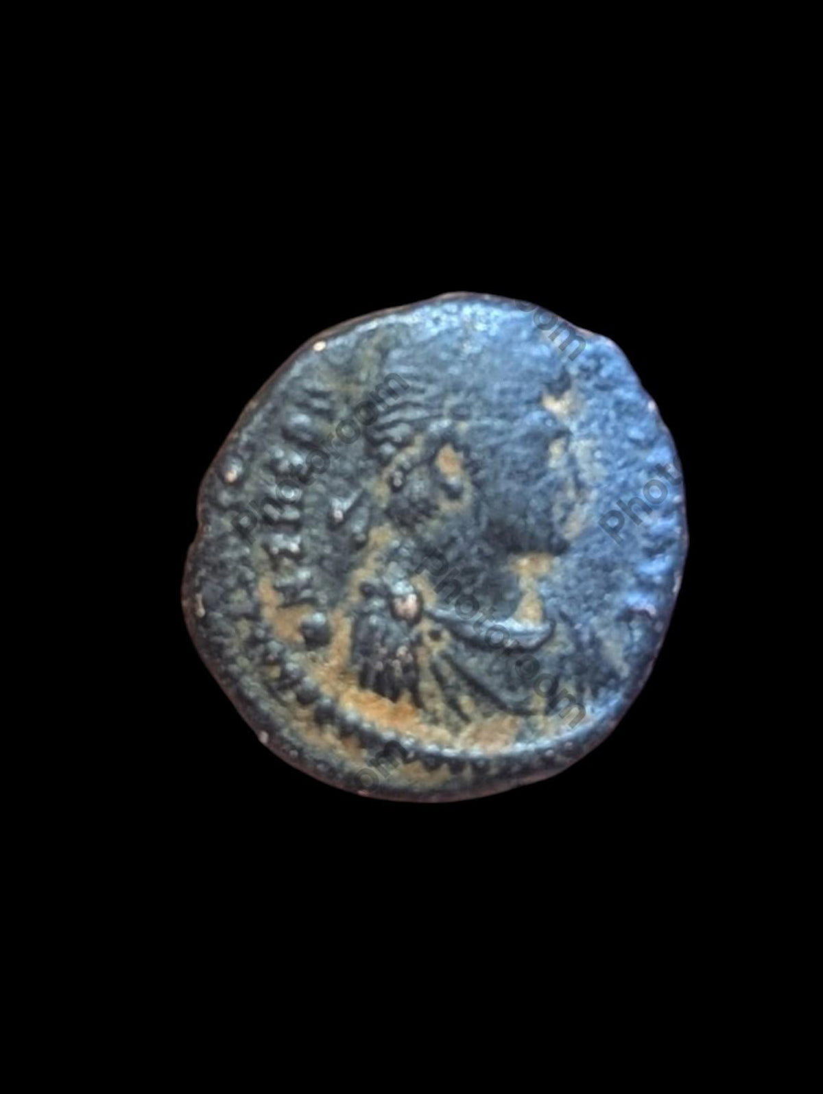 Ancienne pièce romaine Théodose 384 ap. J.-C. Victoire Couronne Captif Chi-rho