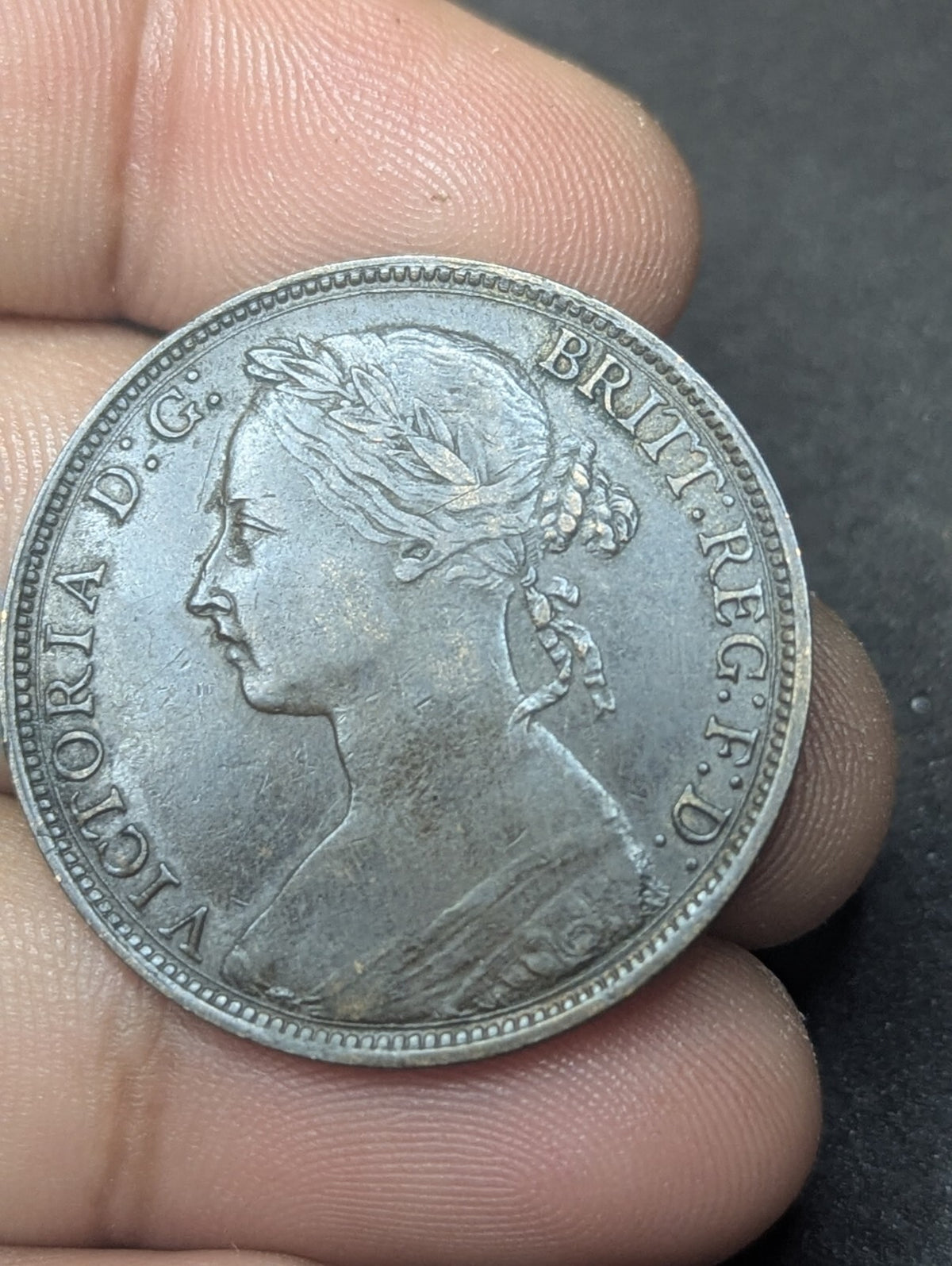 1893年英国一便士大不列颠维多利亚女王面包头青铜币 KM# 755