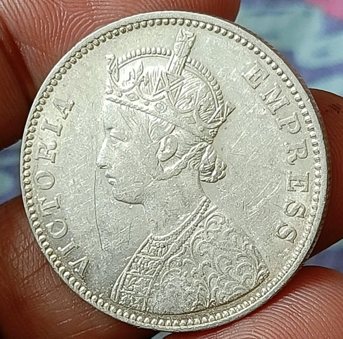 #E2#维多利亚女王-英属印度卢比银币-1880年-孟买造币厂美品带一点