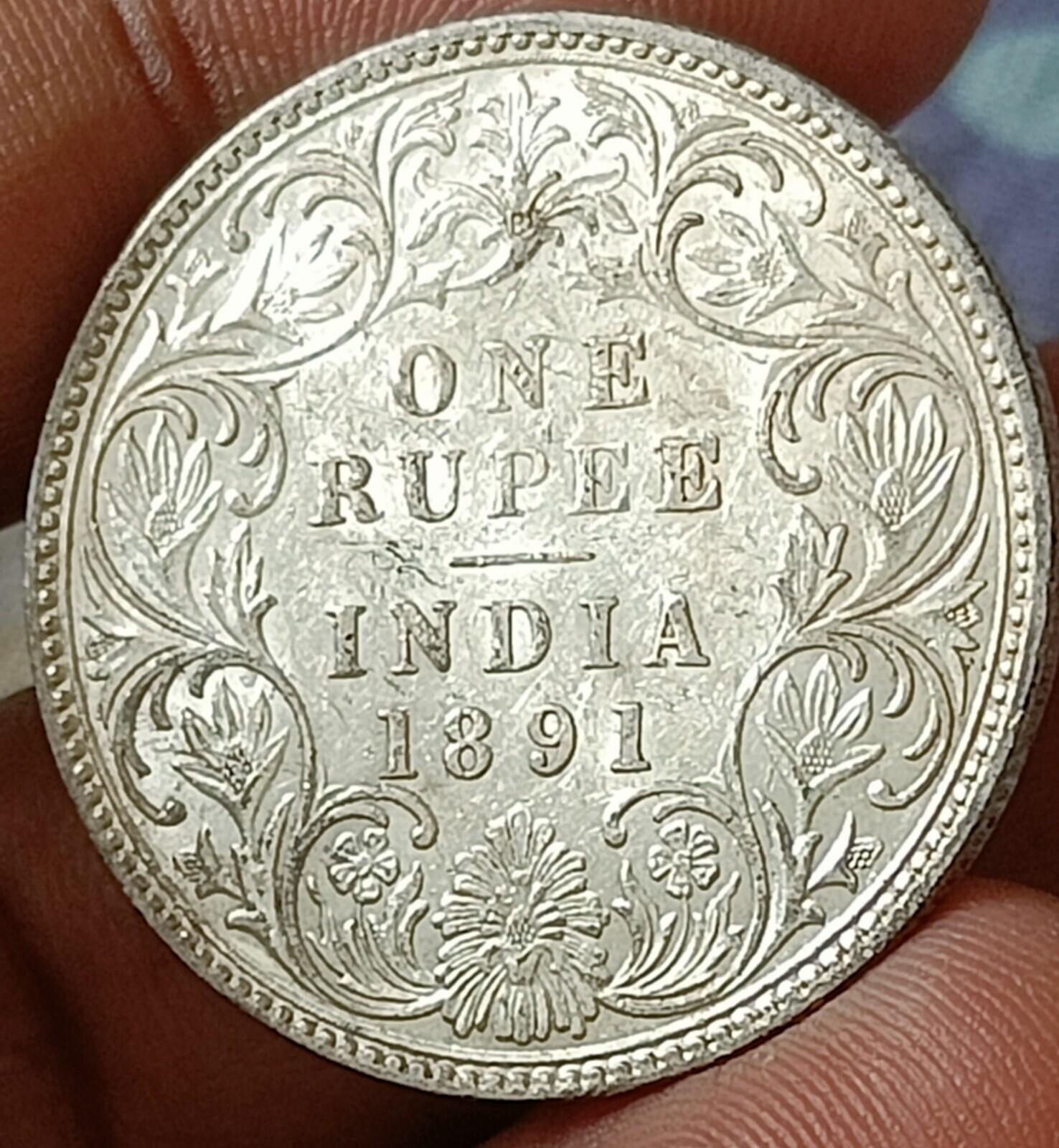 #V91#Victoria British India silver Rupee 1891 Bombay mint B mint mark. Top grade