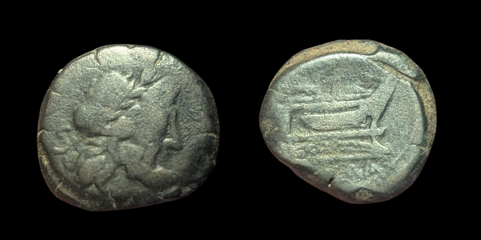 Single Head** Roman Republic Anonymous 179BC Janus Galley Ship  Ancient Coin Rar