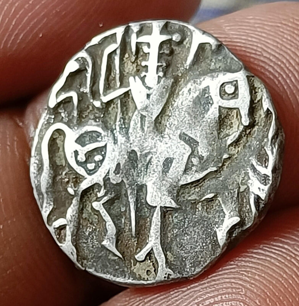 #PD7#Indian Indus valley Area Samanta Deva (850 AD) silver HORSE & BULL coin.