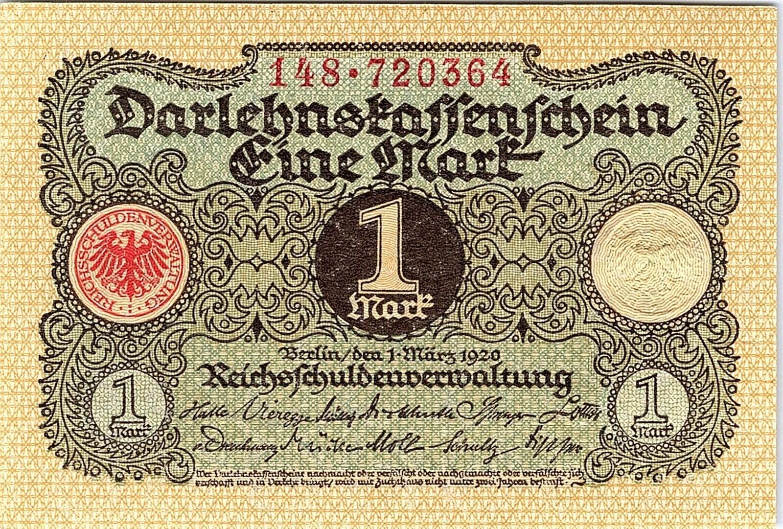 Paper Money From Germany, 1 Mark, 1920 Bank Note