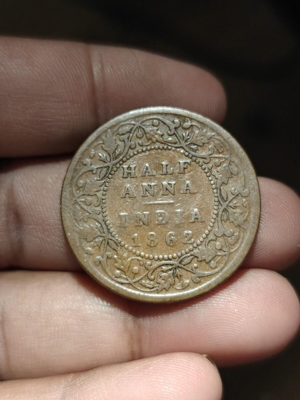 British India 1862 Victoria Queen Half Anna Rare Copper Coin