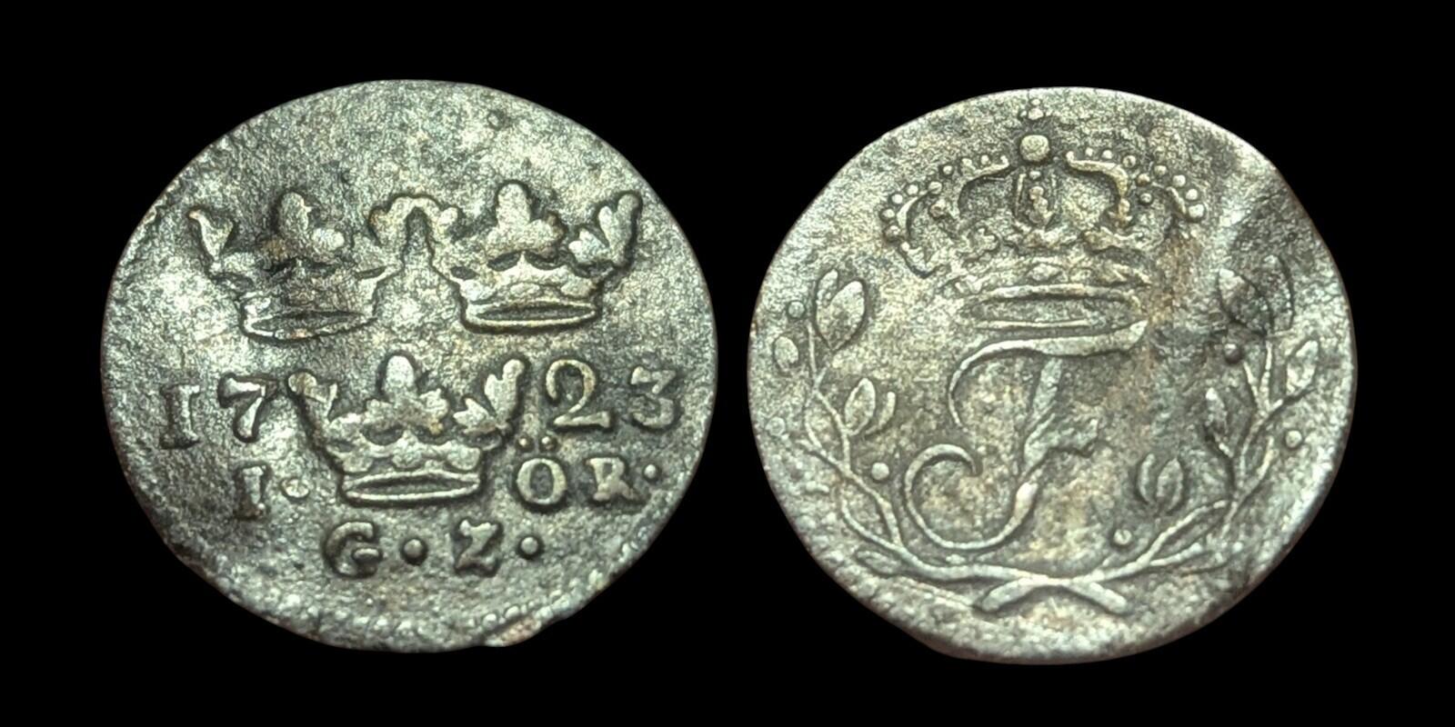 Sweden 1 Ore 1723 GZ Frederick I Silver Coin