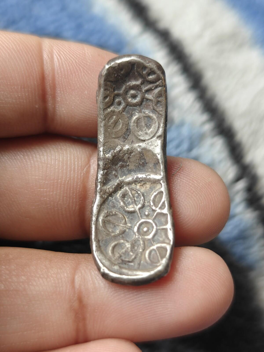 ⭐INDIA⭐. Ancient GANDHARA JANAPADA Authentic OLD 600 B.C Debased Coin Bent Bar.x