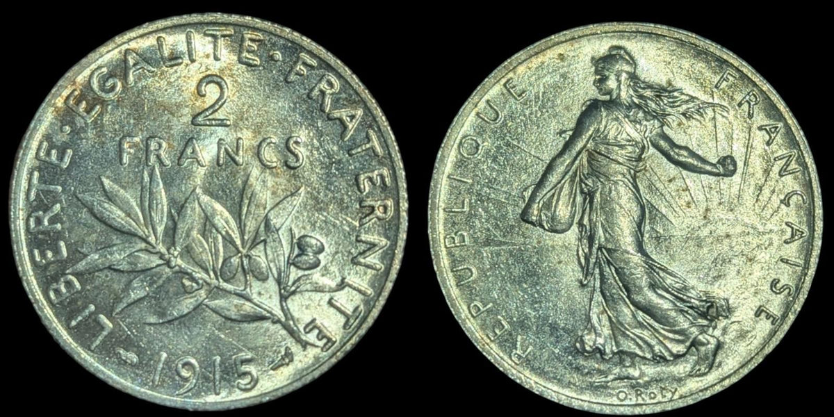 1915 France 2 Francs KM# 845.1 Circulated Coin