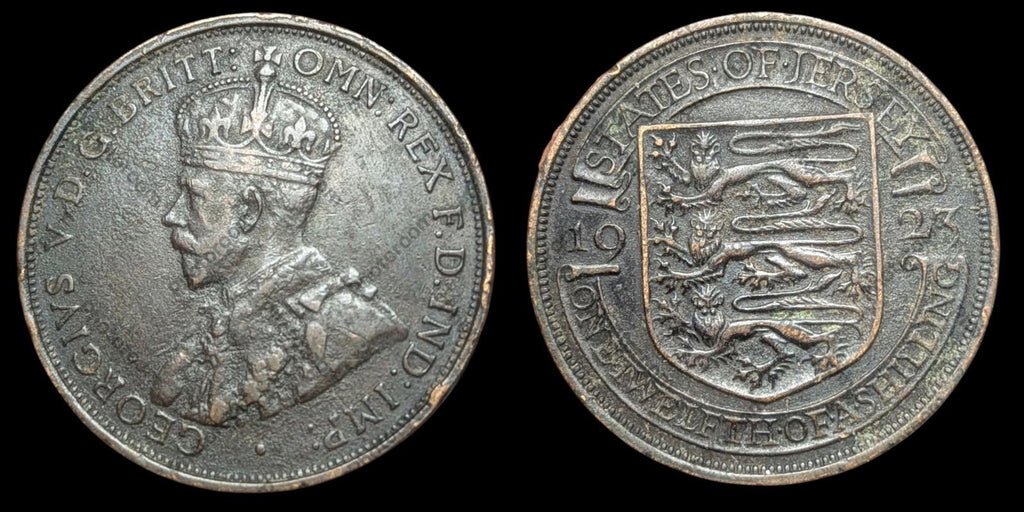 1923 STATES OF JERSEY - 1/12 SHILLING - BRONZE - George V Wow Grade