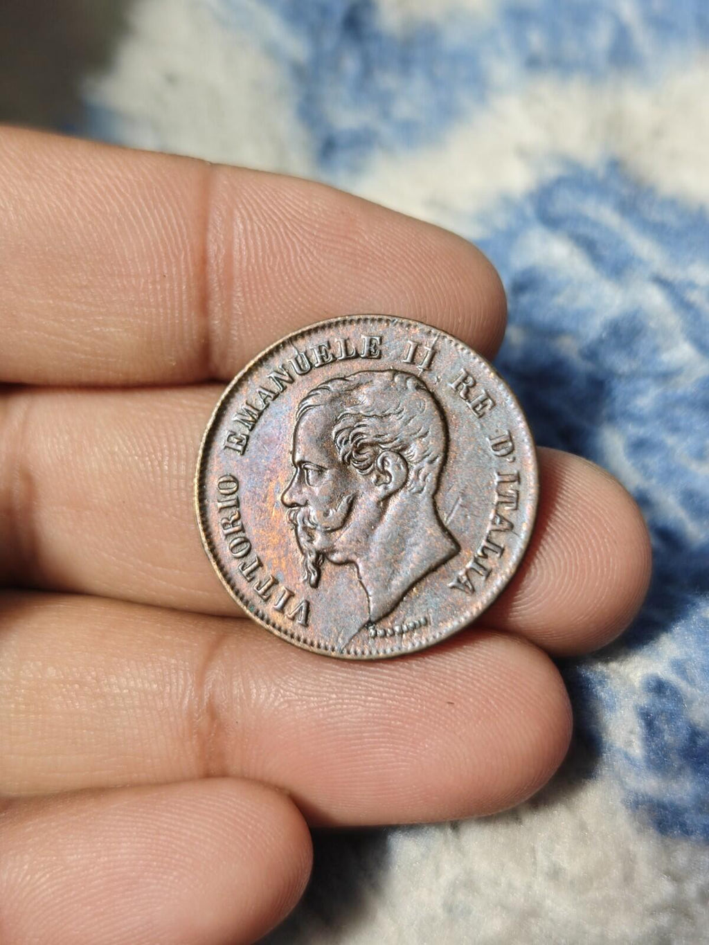 1862 N Italy 5 Centesimi,  VITTORIO EMANUELE II Copper Coin KM# 3.3 Rare
