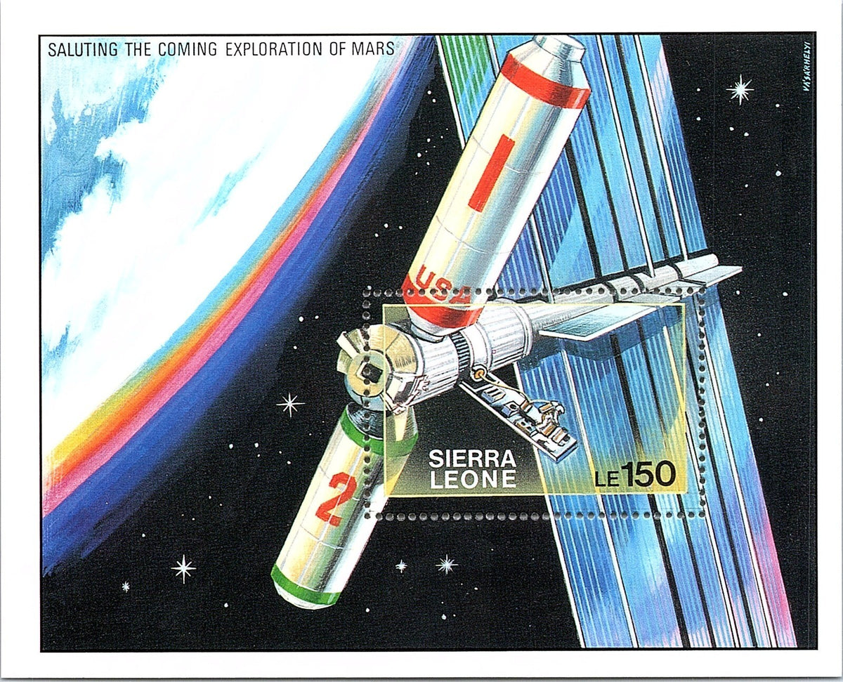 Vintage Sierra Leone Exploration of Mars Stamps USA Salute Souvenir Sheet