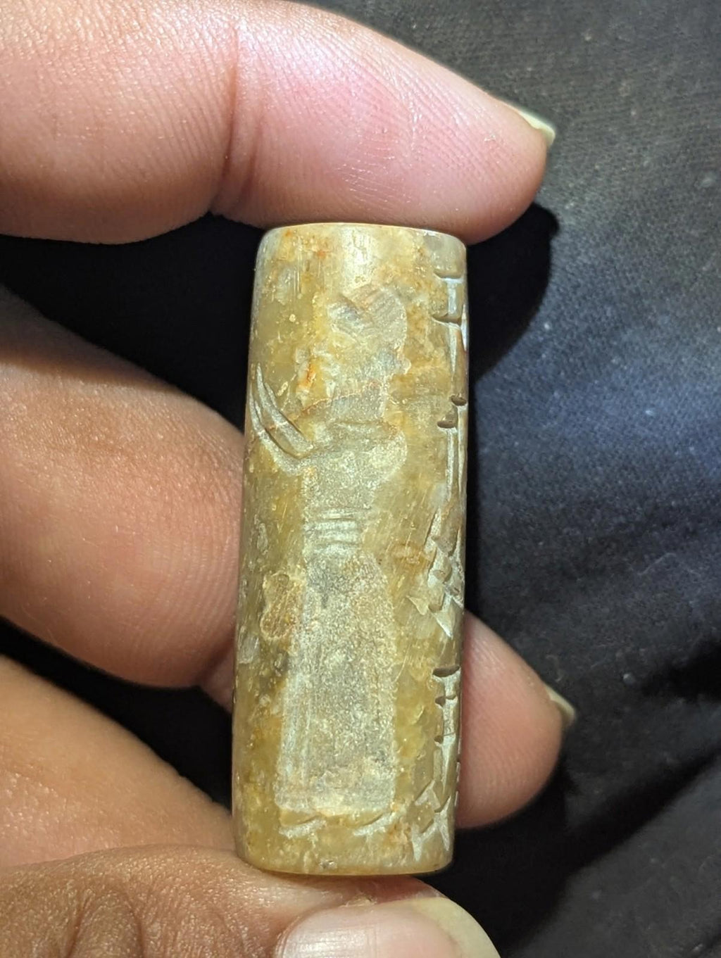 Agate Stone King Ancient Near Eastern  Cylinder Intaglio Bead