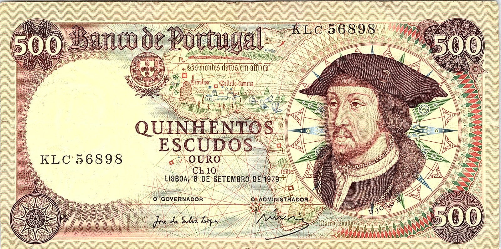 Portugal  500  Escudos  6.9.1979 Series  KKD Circulated Banknote