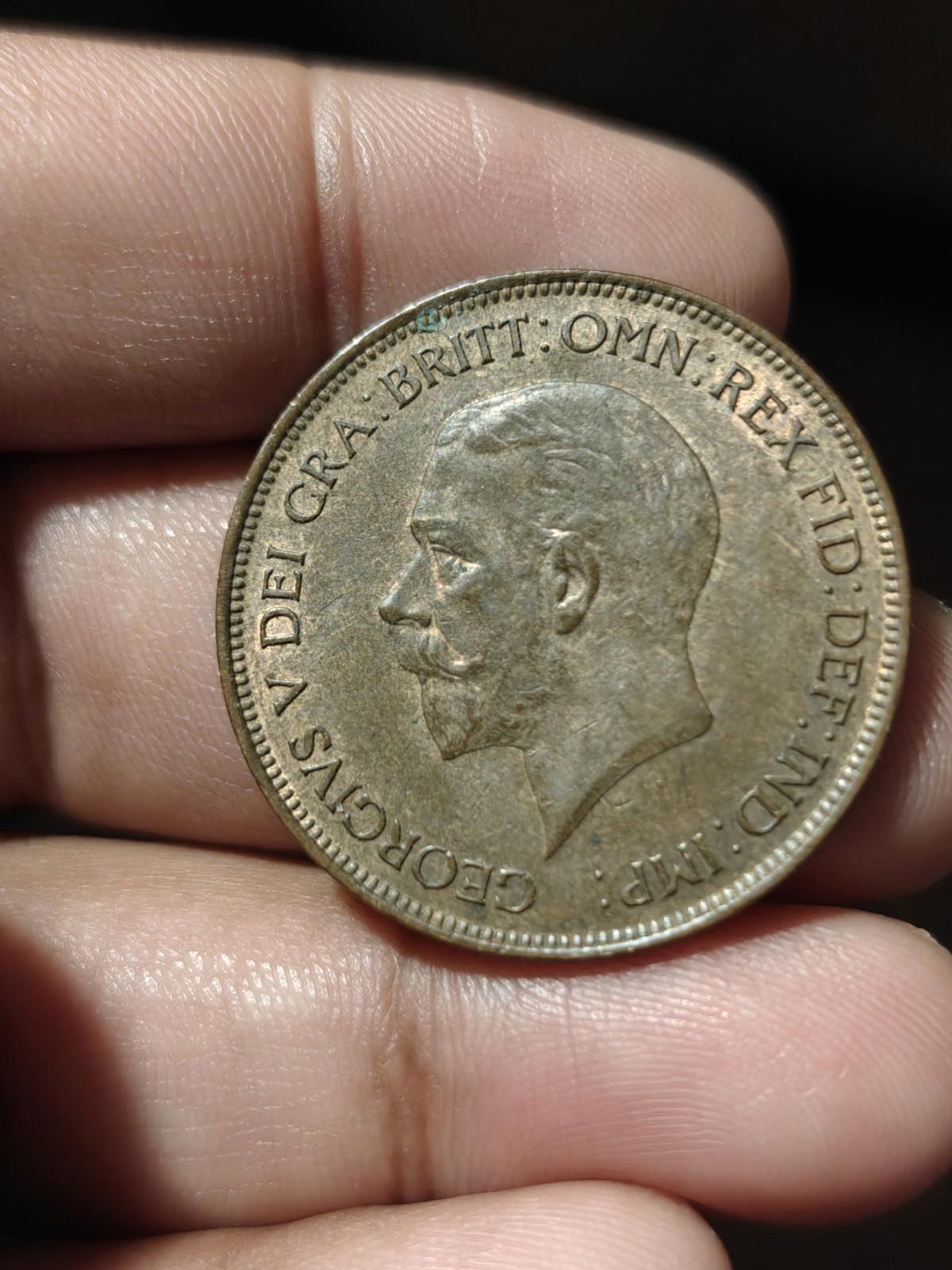 1929 Grande-Bretagne Royaume-Uni Une 1 Penny George V Belle pièce réelle Brillant