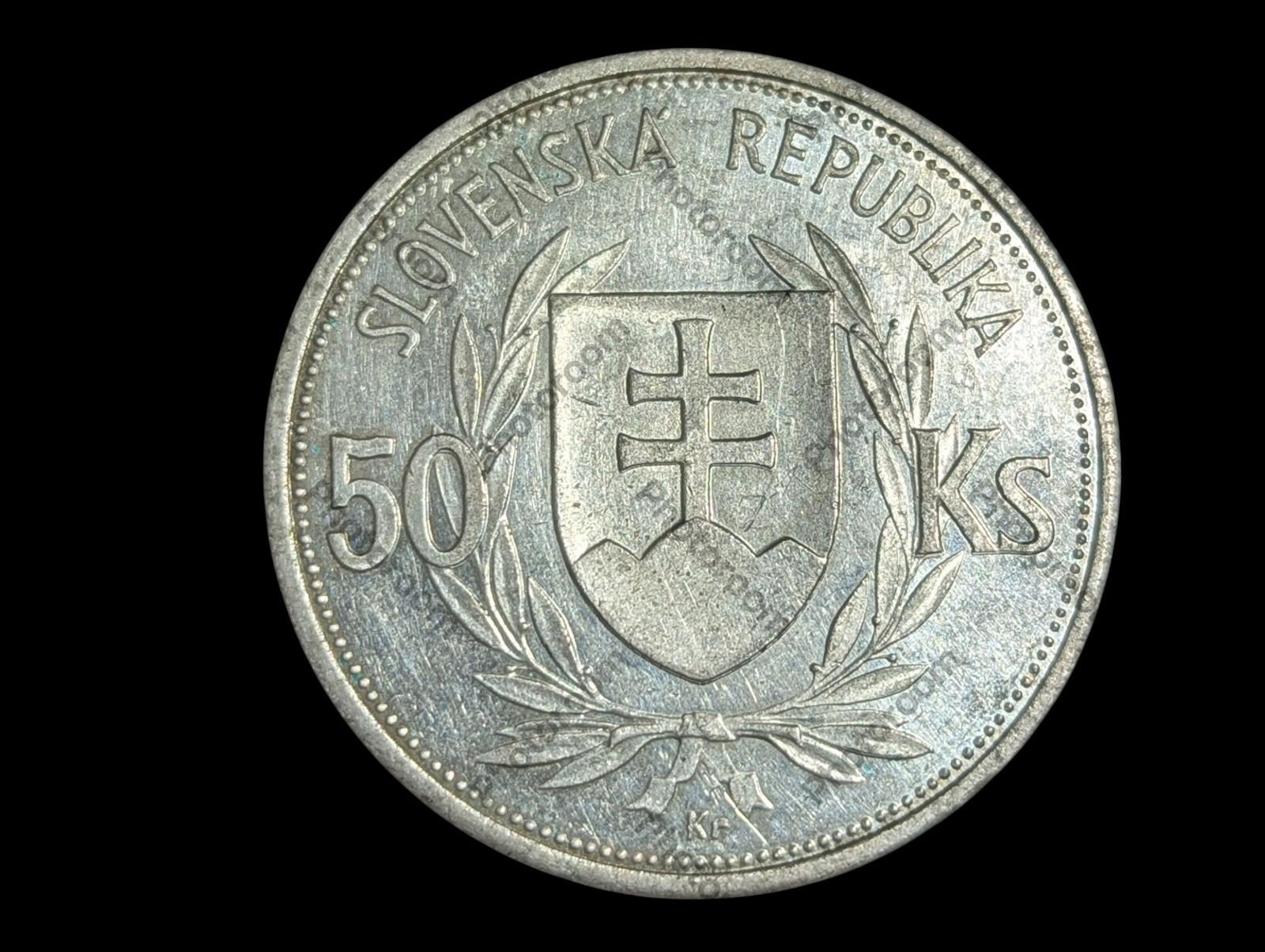 1944 RÉPUBLIQUE SLOVAQUE Jozef Tiso PIÈCE Slovaque VINTAGE en Argent de 50 Korun