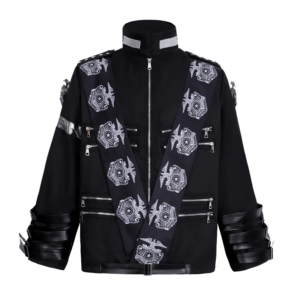 Jackson Black Sash Jacket MJ Style Functional Jacket Adult Stage Concert Cosplay Performance Costume