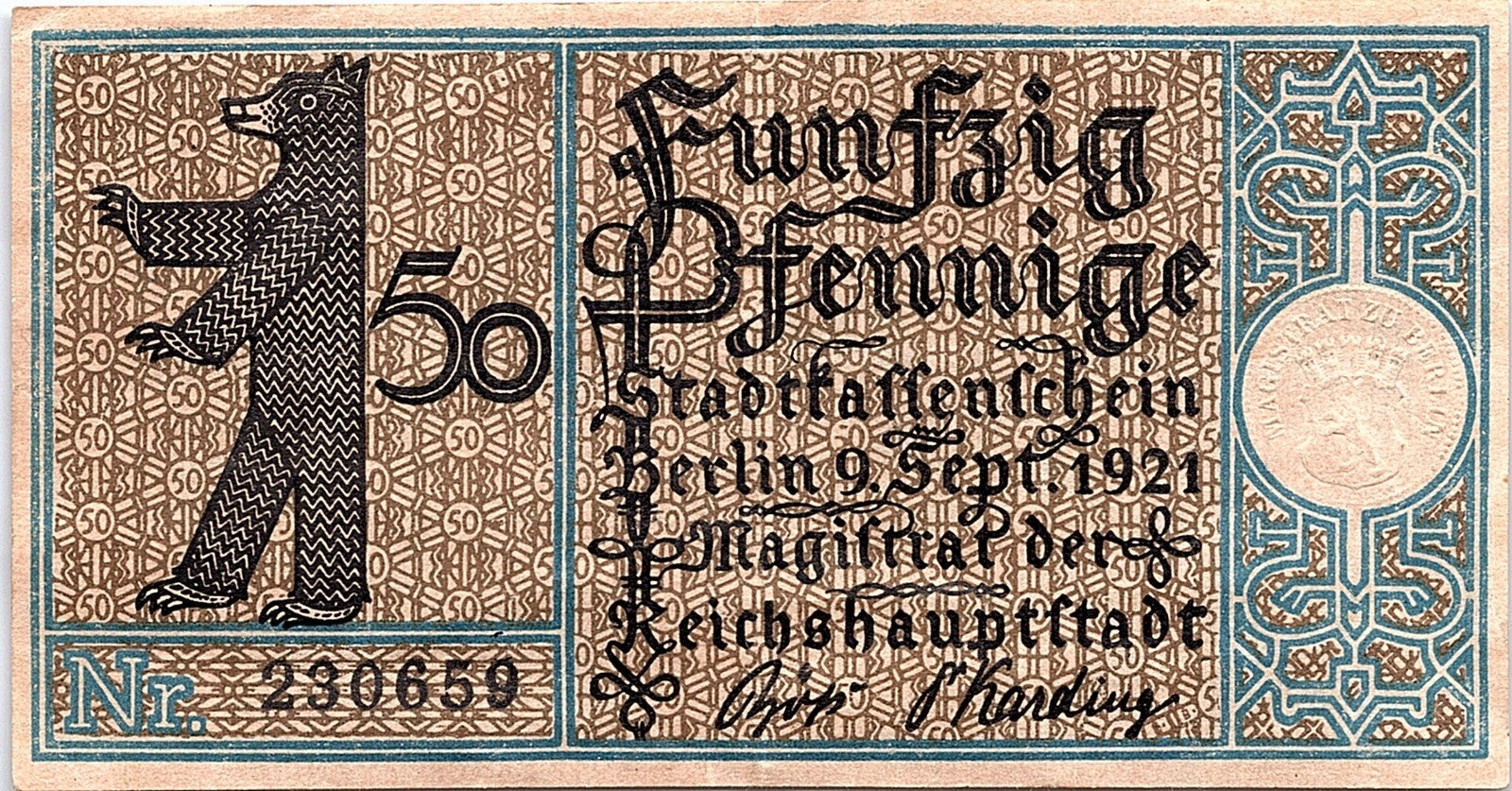 Notgeld Berlin (Germany) 50 Pfennig 1921 WWI