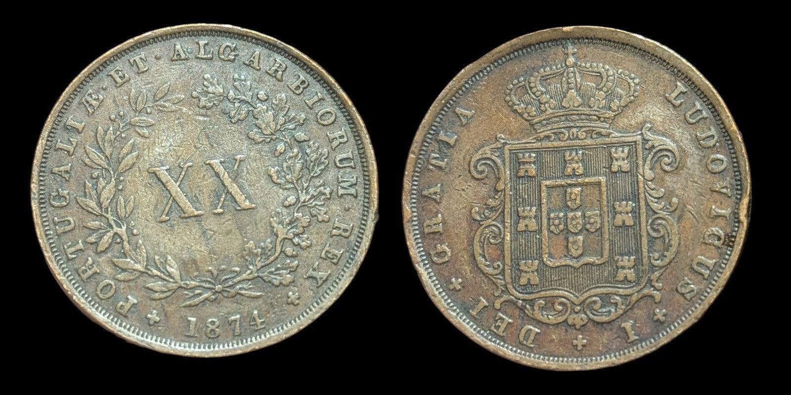 XX Reis 1874 Portugal20 Réis - Louis I Pièce de monnaie de meilleure qualité