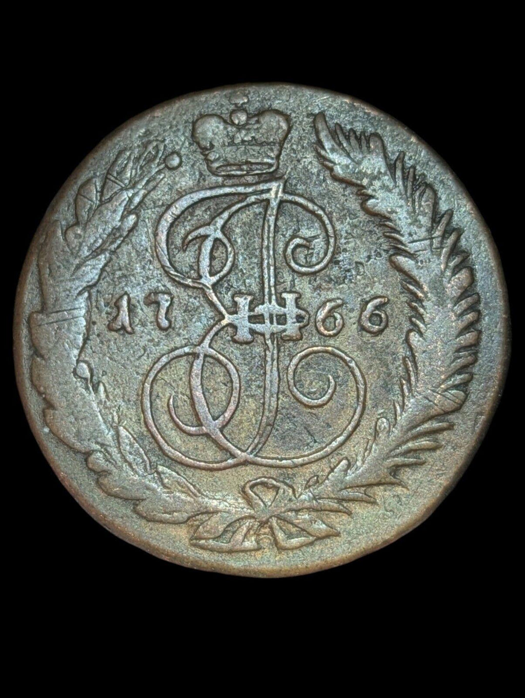 RUSSIA 2 kopeks 1766-СПM C58.6 St. Petersburg Overstrike 1762 4 Kopek Key Date