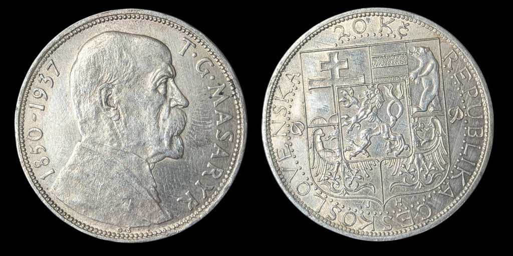 Czechoslovak Coin 20 Korun | President Tomas G. Masaryk | Czechoslovakia | 1937