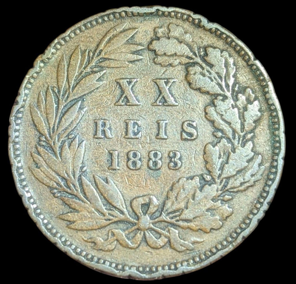 1883 PORTUGAL King Luis Luiz I Antique VINTAGE 20 Reis Portuguese Coin Rare - Numis Hobby Shop
