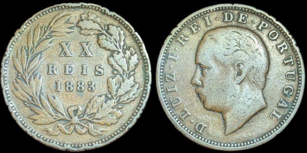 1883 PORTUGAL King Luis Luiz I Antique VINTAGE 20 Reis Portuguese Coin Rare - Numis Hobby Shop