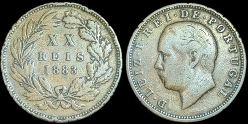 1883 PORTUGAL King Luis Luiz I Antique VINTAGE 20 Reis Portuguese Coin Rare - Numis Hobby Shop