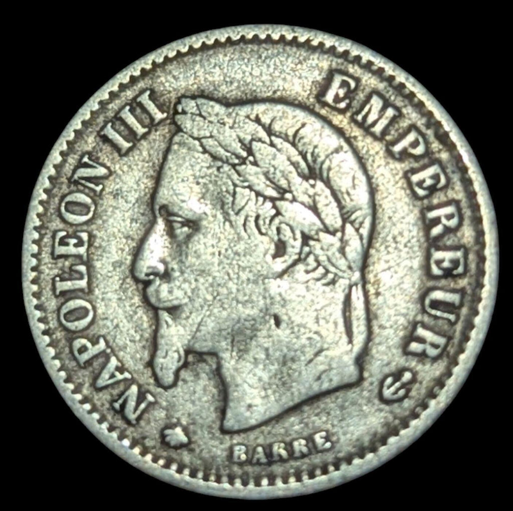 1867 France Napoleon III Bust Facing left Silver (.835) 20 Cent Coin